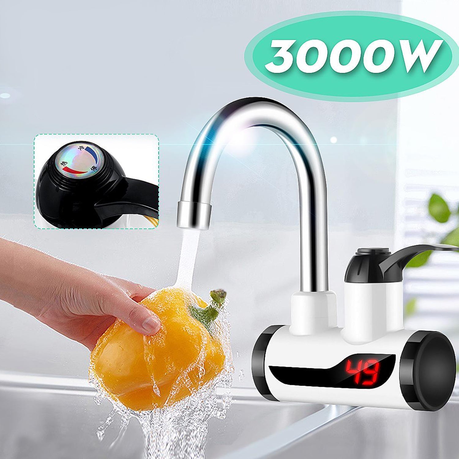 Geyser faucet with instant heating for convenient hot water access. Geyser faucet with instant heating for convenient hot water access.